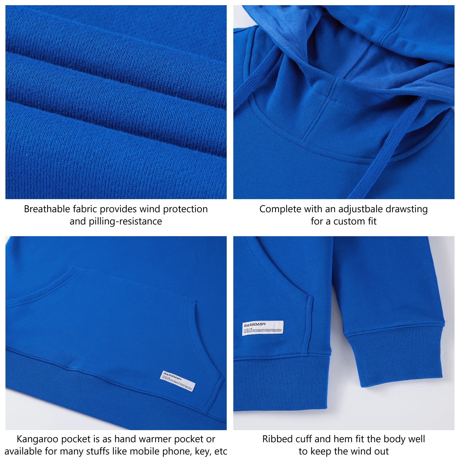 BASSDASH Men’s Cotton Hoodie Sweatshirt